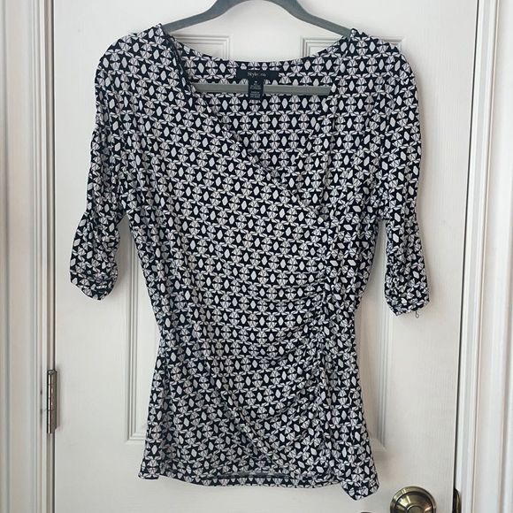 Style & Co. Tops - Style&Co White and Black Faux Wrap Top with Ruching
